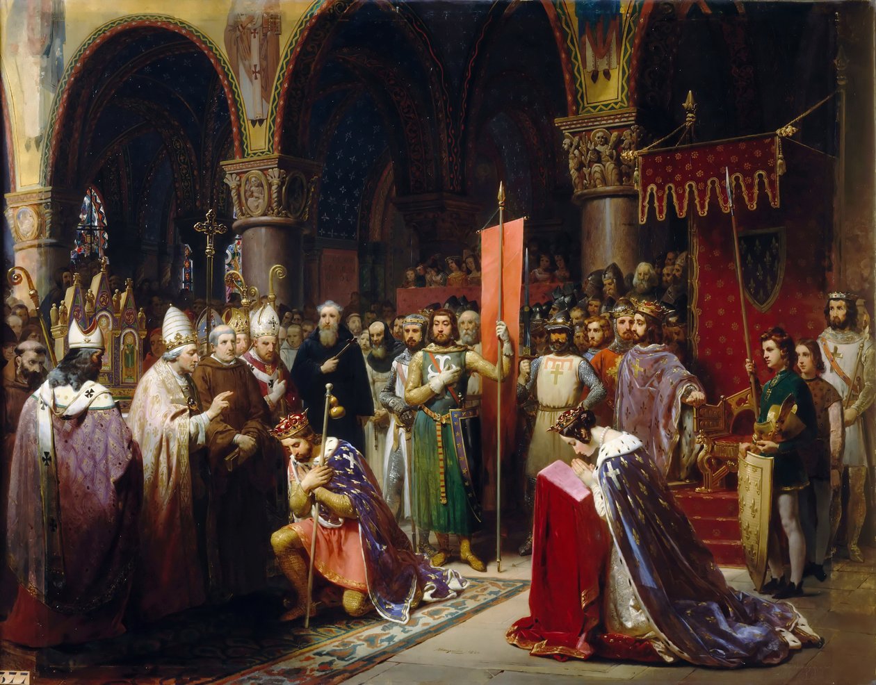Král Ludvík VII. převzal standard v Saint-Denis od Jean Baptiste Mauzaisse