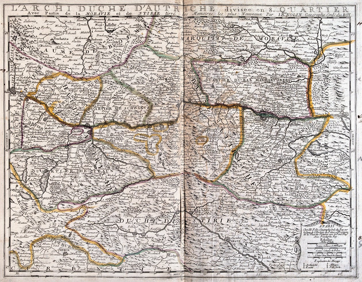 Mapa Rakouska (rytina od Jean Baptiste Nolin