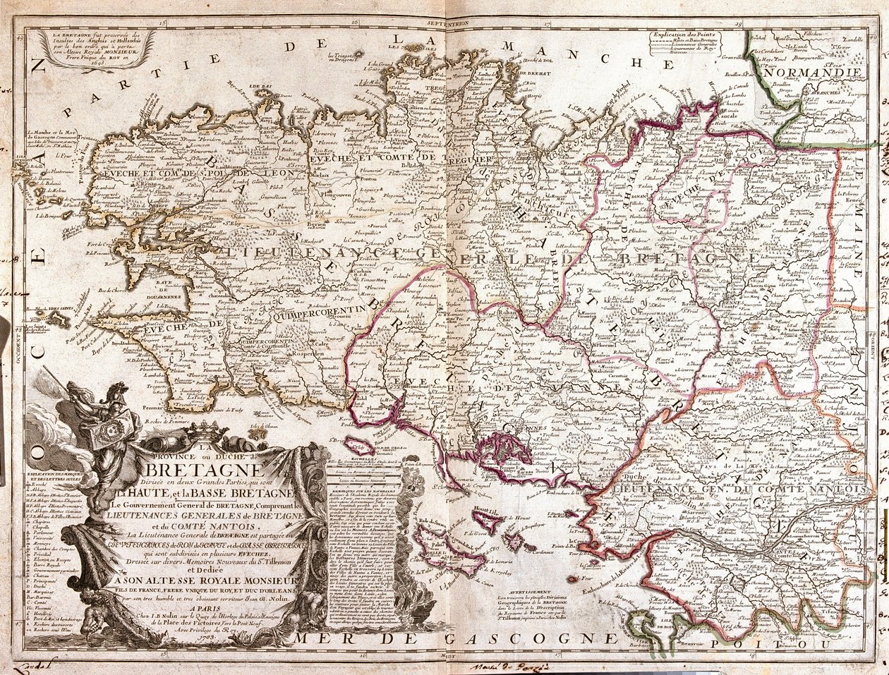 Mapa Bretaně (Francie) od Jean Baptiste Nolin