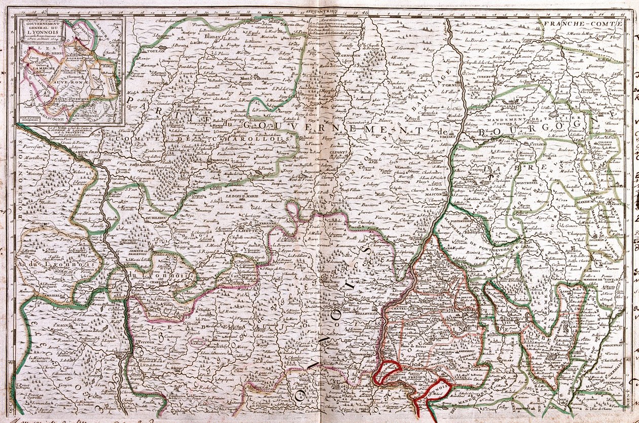 Mapa Burgundska (Francie) (rytina od Jean Baptiste Nolin