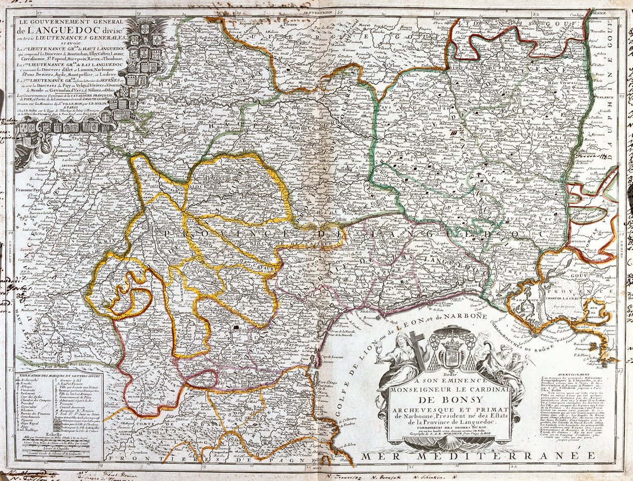 Mapa Languedocu (jižní Francie) (rytina od Jean Baptiste Nolin