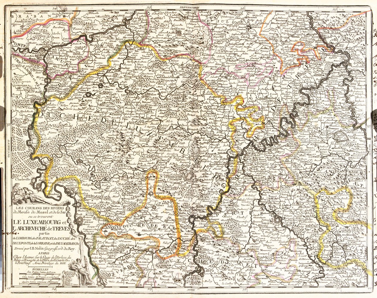 Mapa Lucemburska a diecéze Treves (Německo) (rytina od Jean Baptiste Nolin