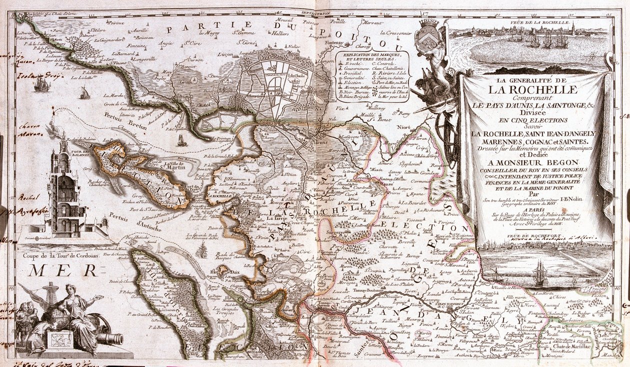 Mapa Poitou Charentes (Francie) (rytina od Jean Baptiste Nolin