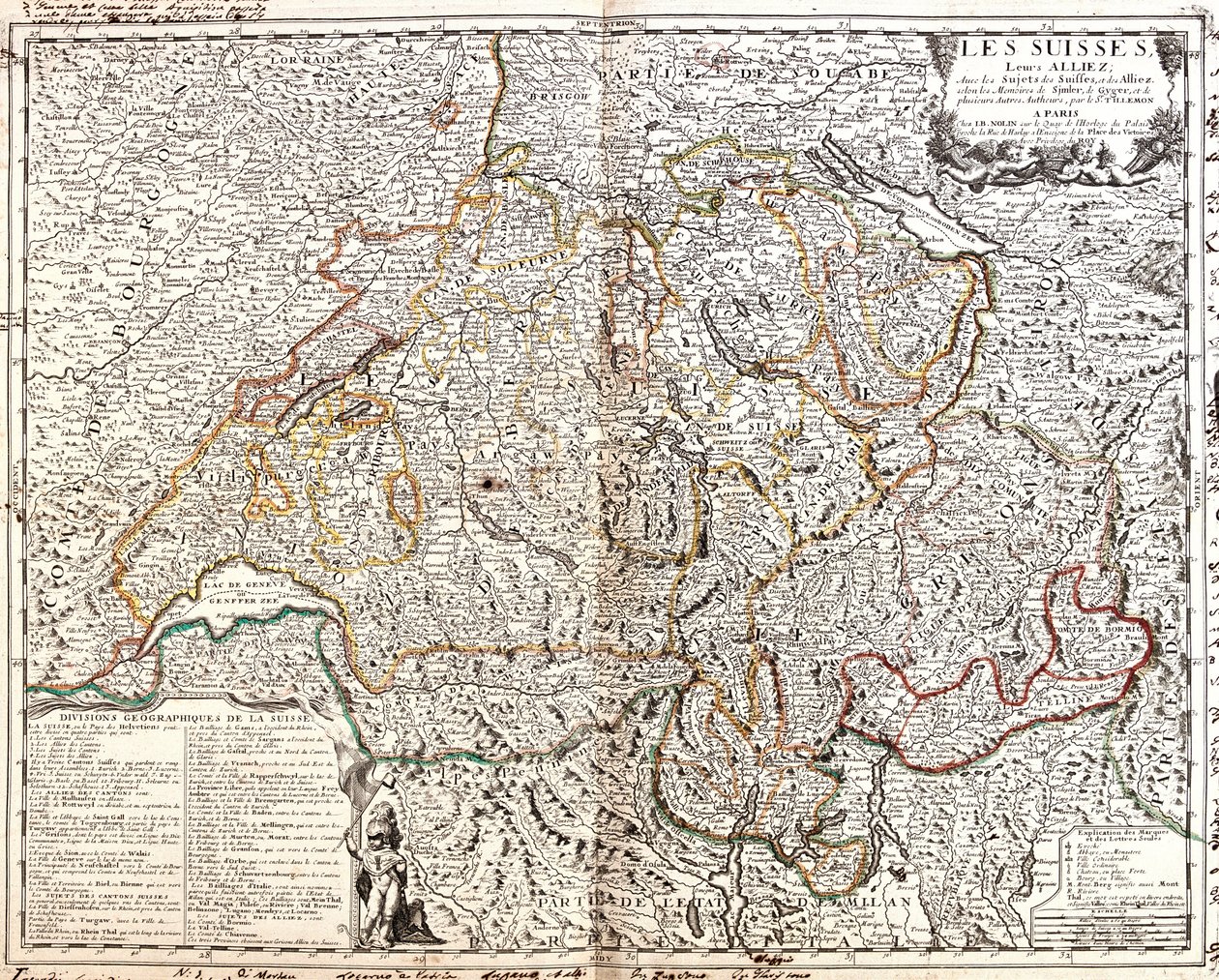 Mapa Švýcarska (rytina od Jean Baptiste Nolin