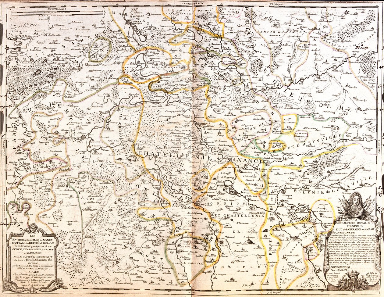 Mapa oblasti Nancy (Francie) (rytina od Jean Baptiste Nolin