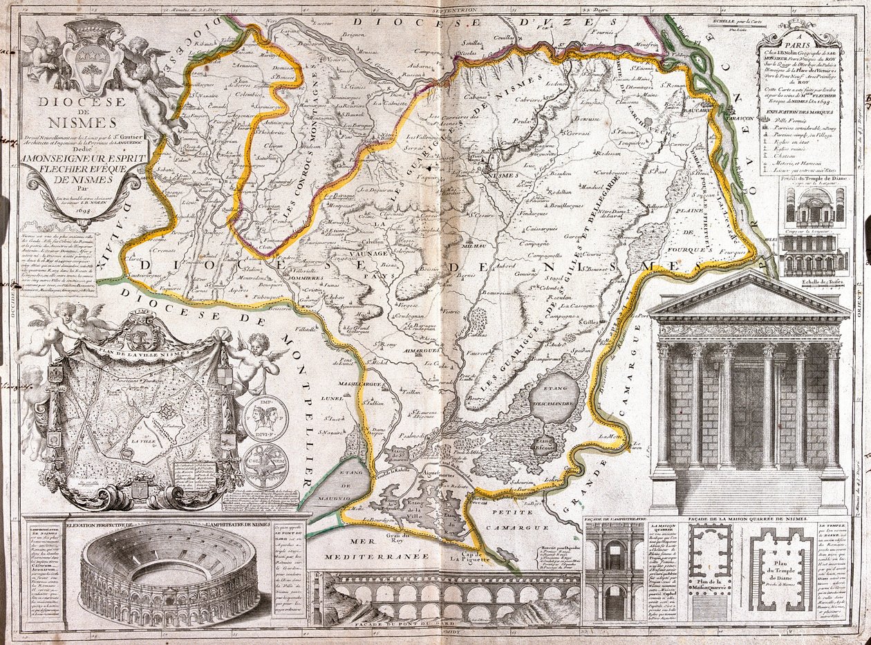 Mapa diecéze Nimes (Francie) (rytina od Jean Baptiste Nolin