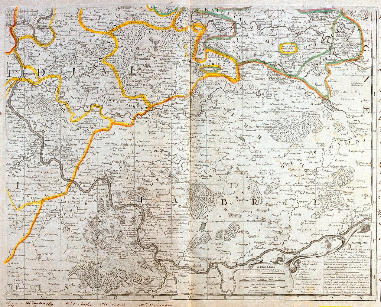 Mapa východu Ile de France od Jean Baptiste Nolin
