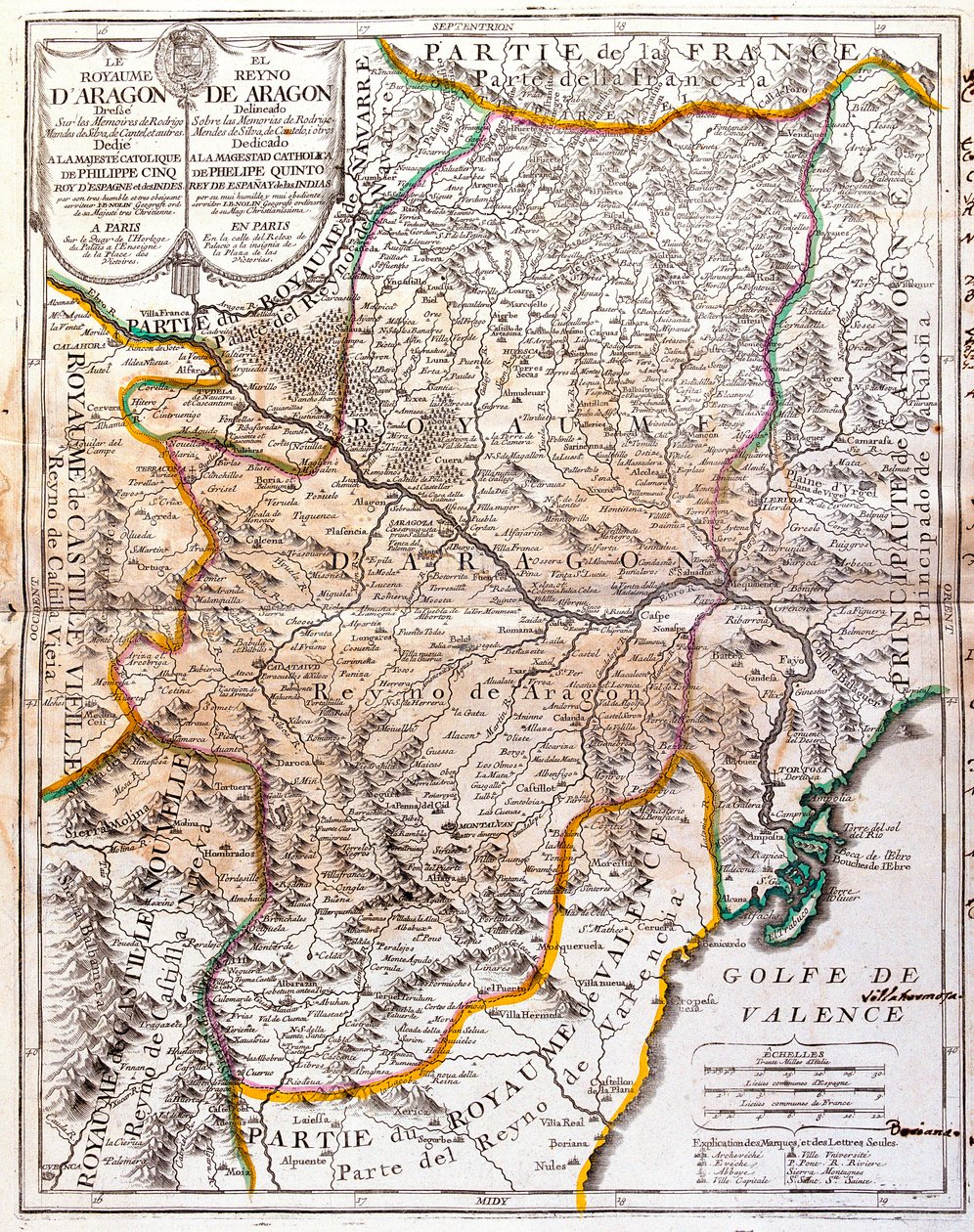 Mapa Aragonského království (Španělsko) (rytina od Jean Baptiste Nolin