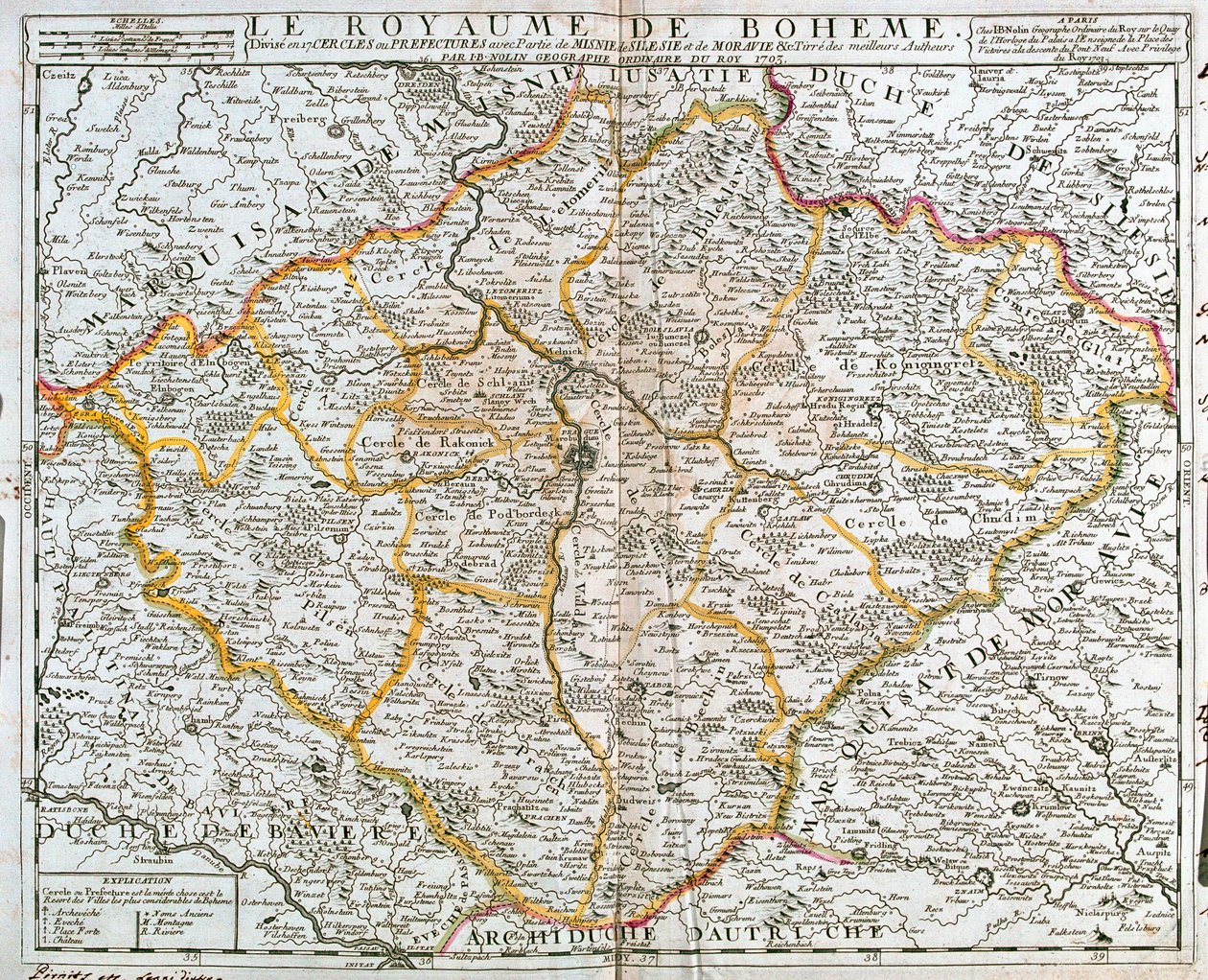 Mapa Království českého (Česká republika) (rytina od Jean Baptiste Nolin