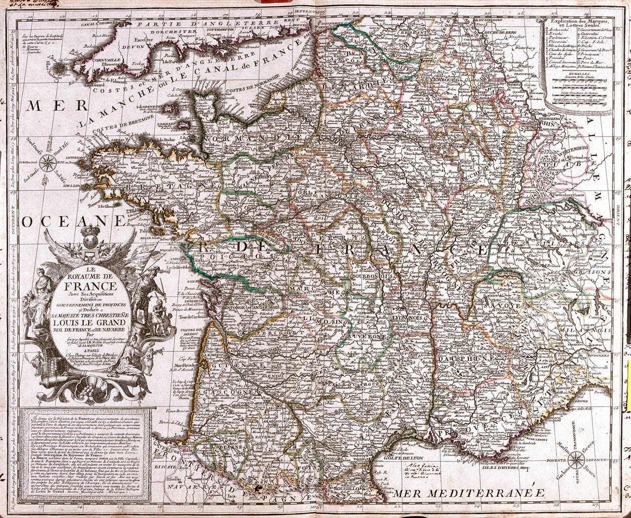 Mapa Francouzského království (rytina od Jean Baptiste Nolin