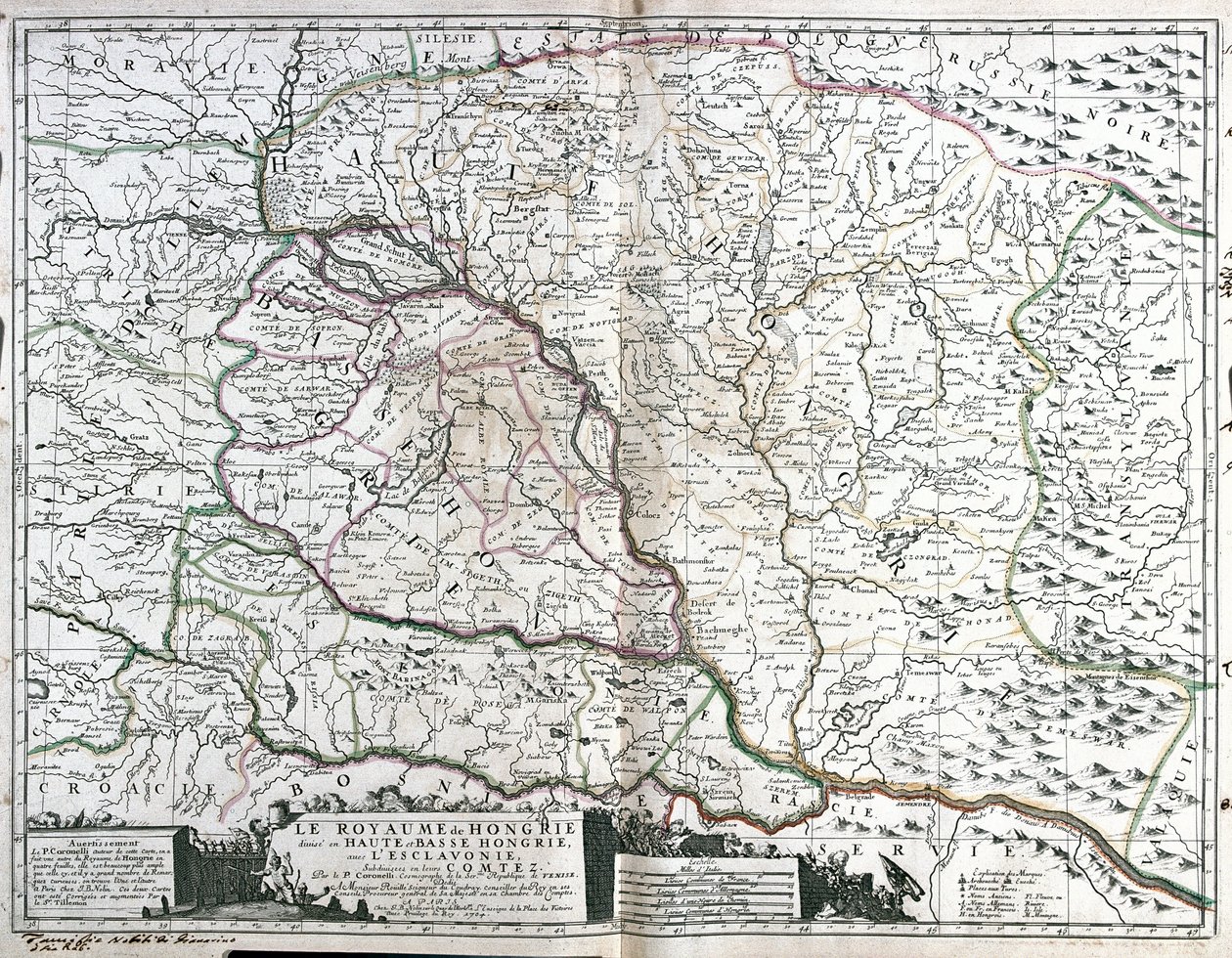 Mapa Maďarského království (rytina od Jean Baptiste Nolin