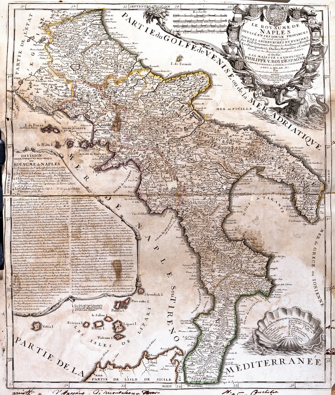 Mapa Neapolského království (Itálie) (rytina od Jean Baptiste Nolin
