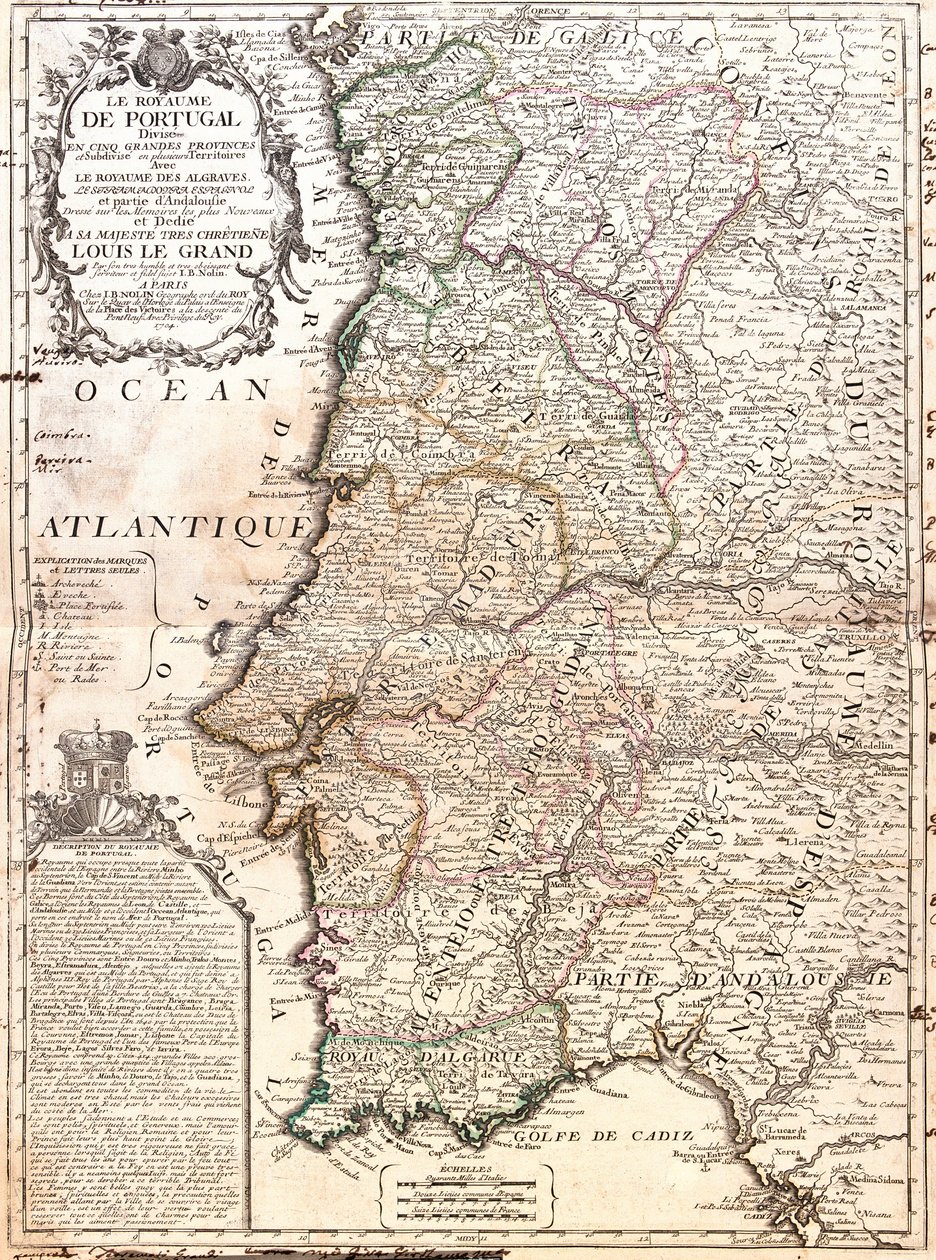 Mapa Portugalského království (rytina od Jean Baptiste Nolin
