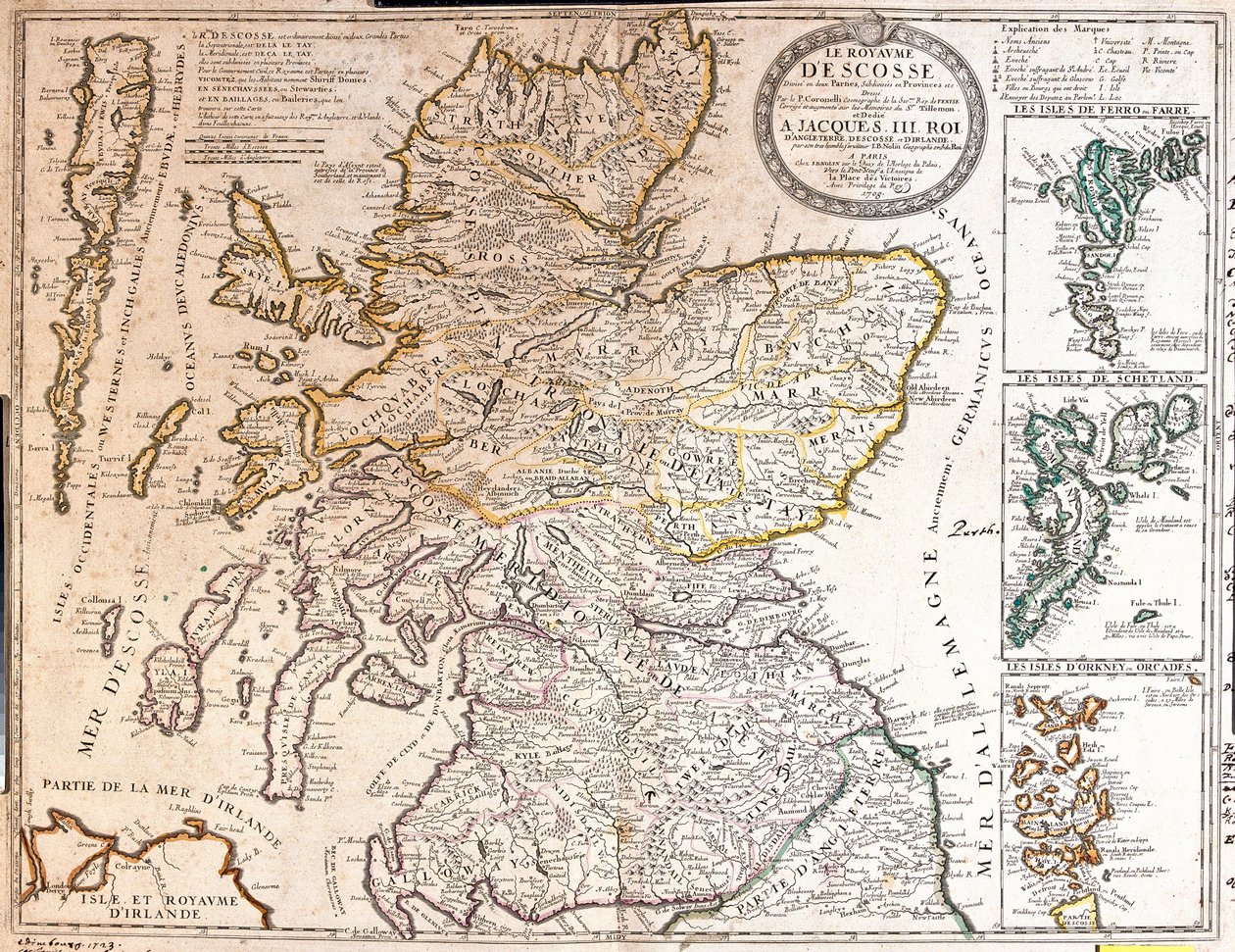 Mapa Skotského království za vlády Jakuba II od Jean Baptiste Nolin