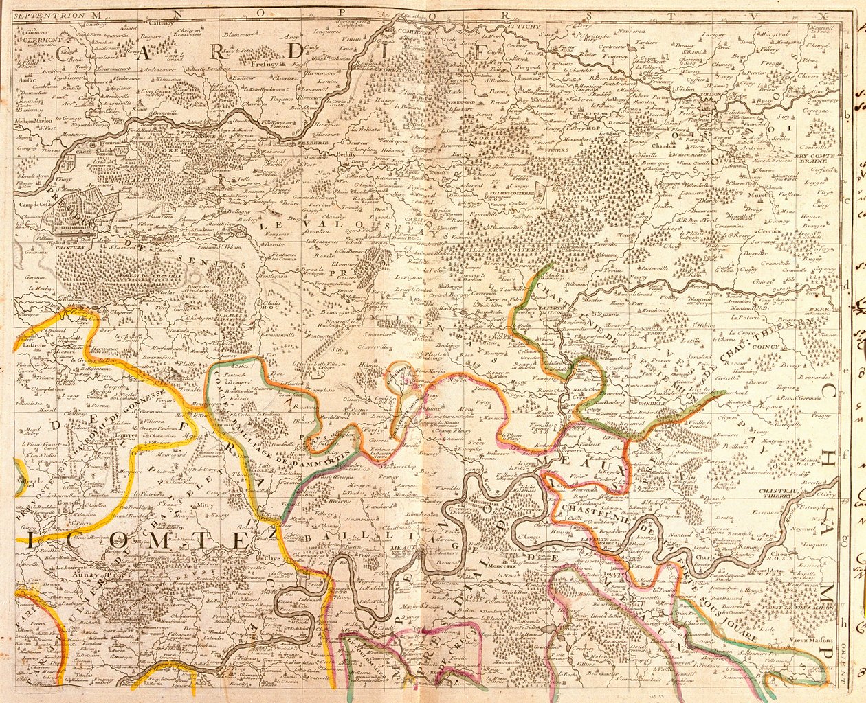 Mapa severovýchodu Ile de France od Jean Baptiste Nolin