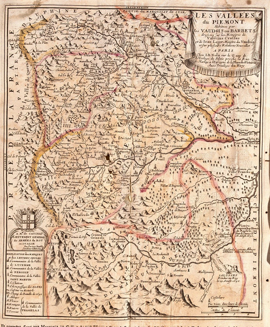 Mapa Piemontu (Itálie) (rytina od Jean Baptiste Nolin