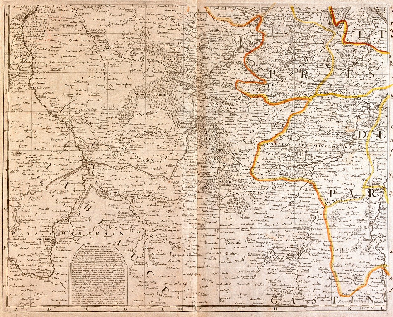 Mapa jihozápadu Ile de France od Jean Baptiste Nolin