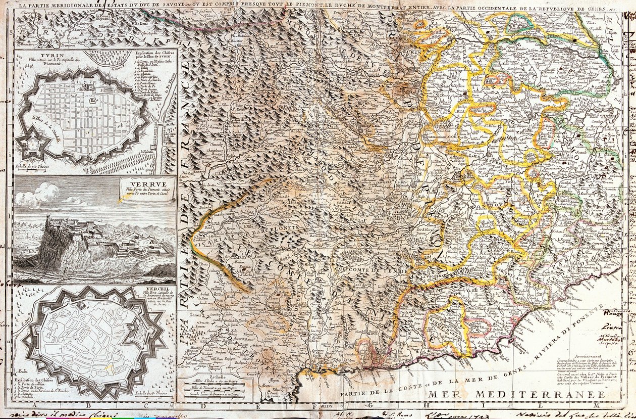 Mapa jižních území vévody Savojského v Itálii (rytina od Jean Baptiste Nolin