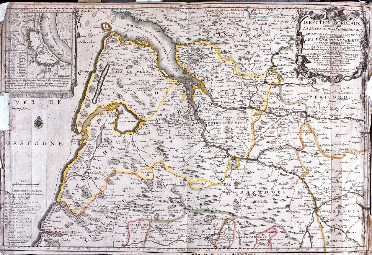Mapa oblasti kolem Bordeaux (Francie) (rytina od Jean Baptiste Nolin