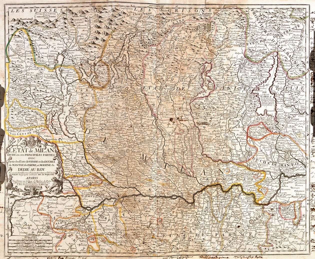Mapa oblasti Milána (Itálie) (rytina od Jean Baptiste Nolin