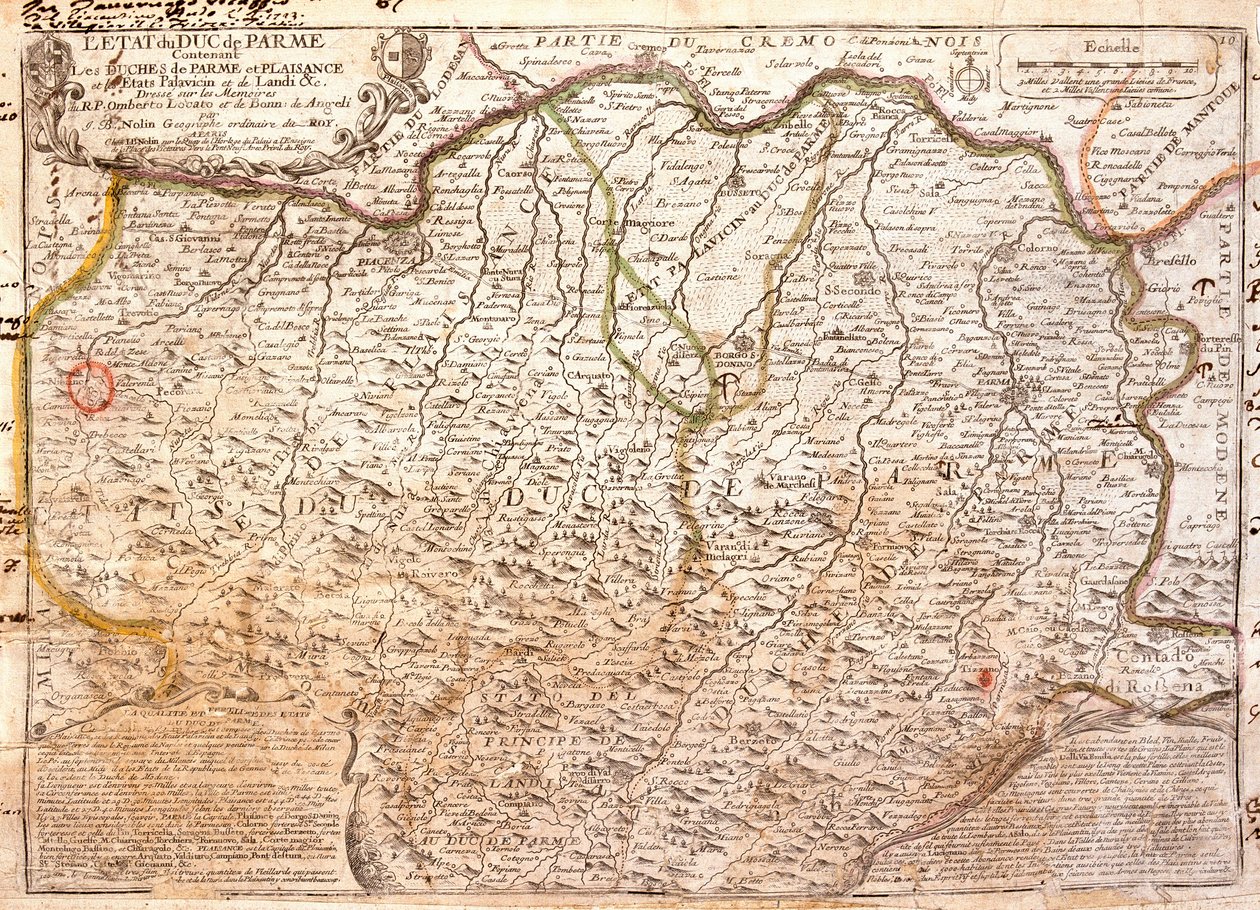 Mapa oblasti Parma (Itálie) (rytina od Jean Baptiste Nolin