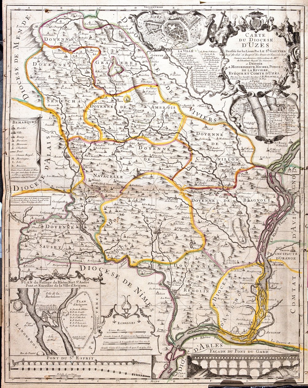Mapa diecéze Uzes (Francie) (rytina od Jean Baptiste Nolin