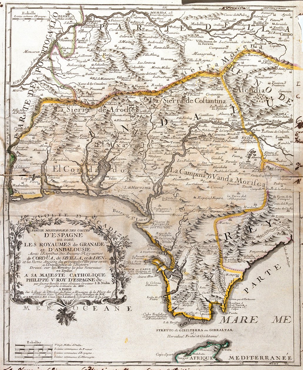 Mapa království Granada a Andalusie (Španělsko) (rytina od Jean Baptiste Nolin