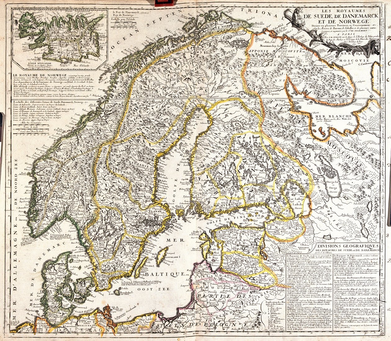 Mapa království Norska, Švédska a Dánska (rytina od Jean Baptiste Nolin