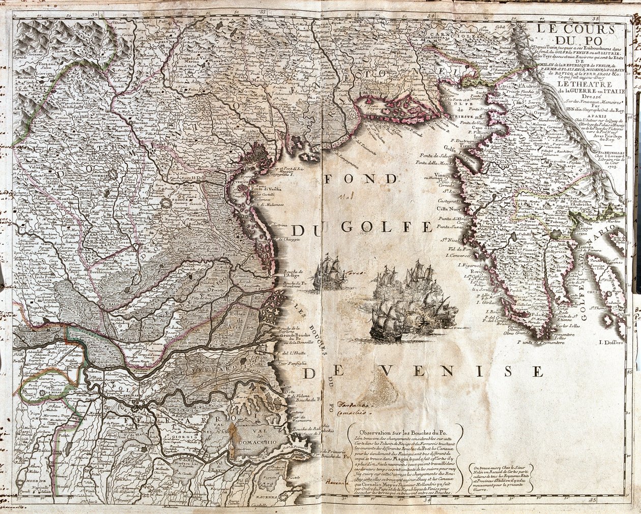 Mapa ústí Pádu v Itálii (rytina od Jean Baptiste Nolin