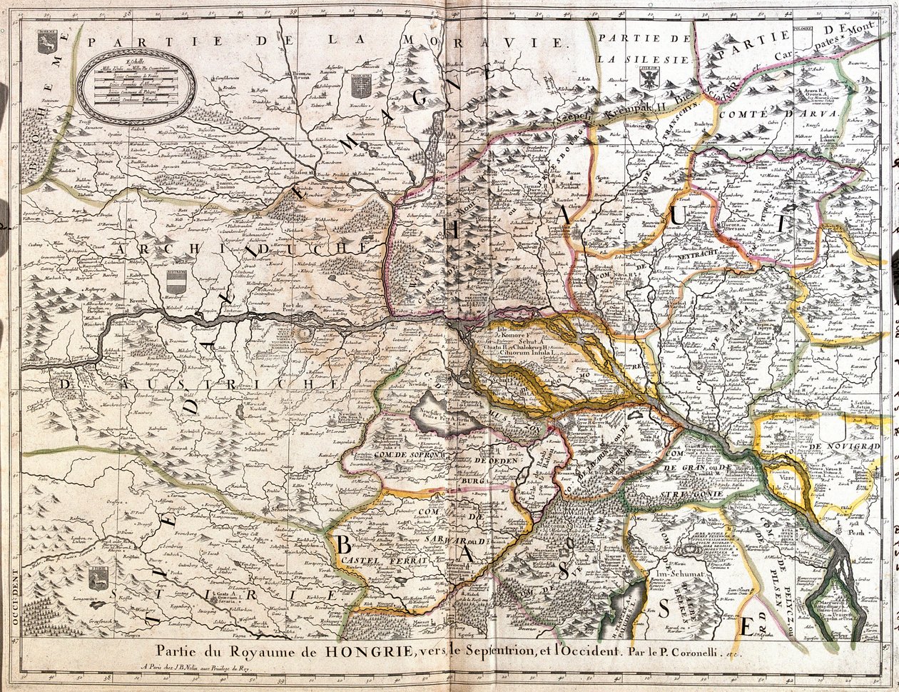 Mapa severozápadní části Uherského království (rytina od Jean Baptiste Nolin