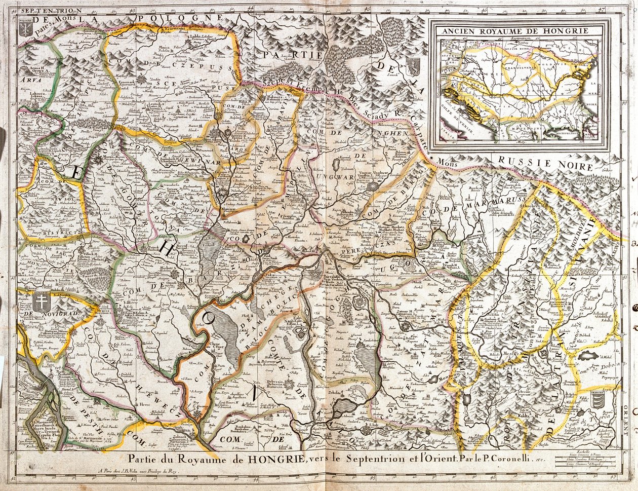 Mapa severní orientální části Uherského království (rytina od Jean Baptiste Nolin