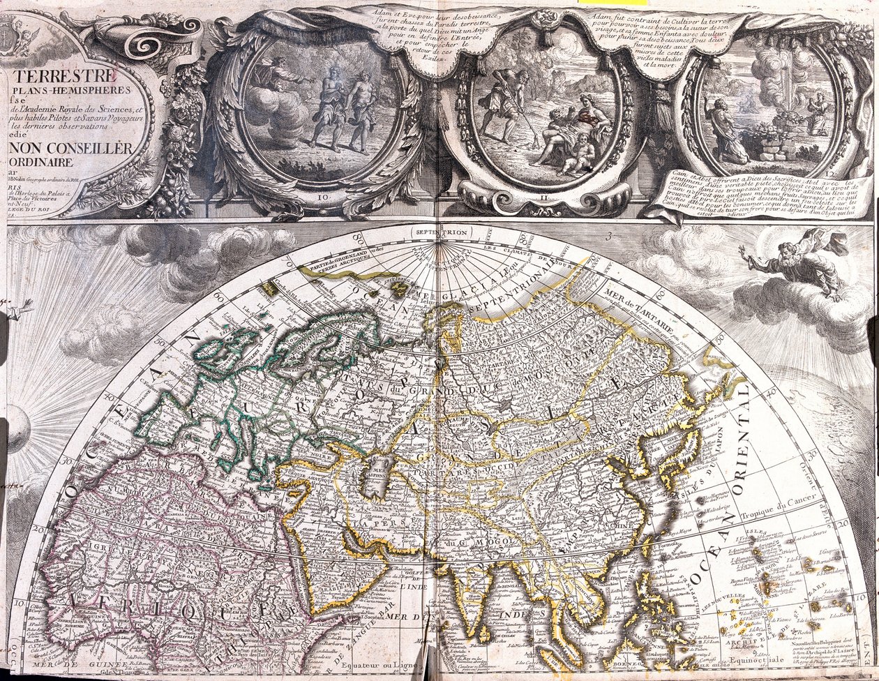 Mapa severní polokoule světa od Jean Baptiste Nolin