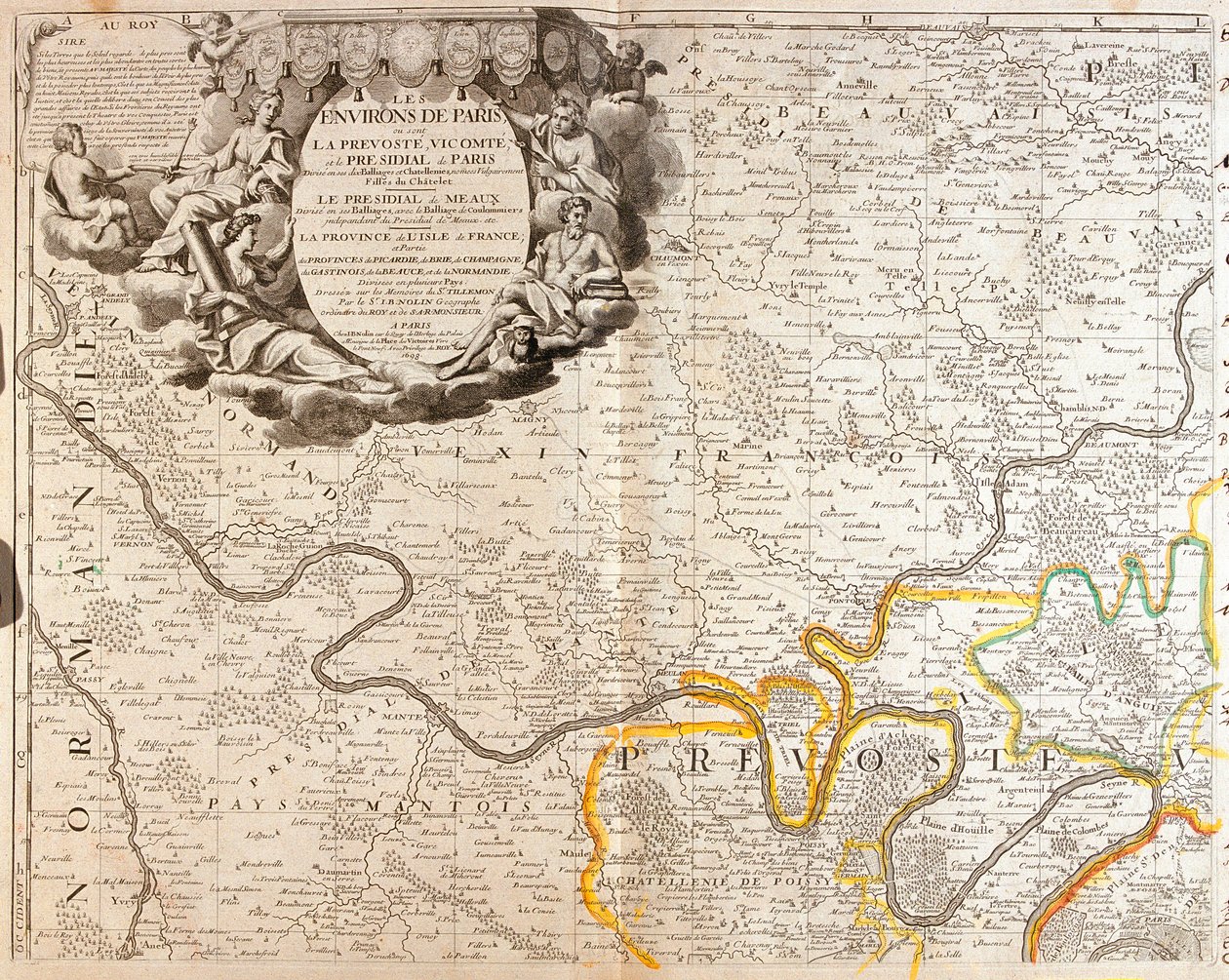 Mapa severozápadu Ile de France od Jean Baptiste Nolin