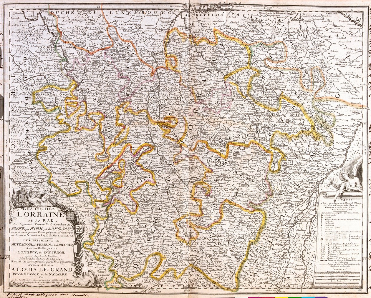 Mapa provincie Lorraine (Francie) (rytina od Jean Baptiste Nolin