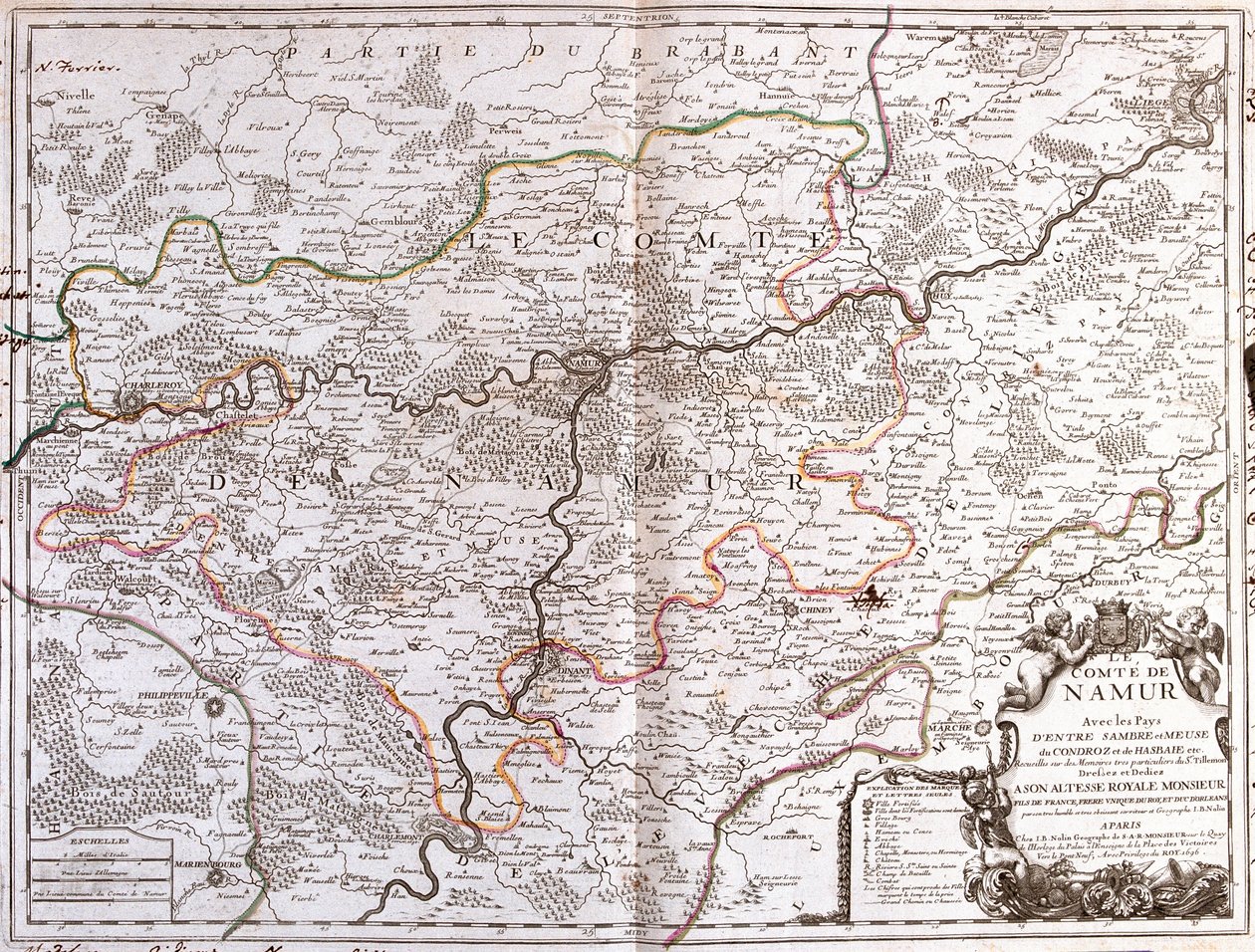Mapa provincie Namur (Belgie) (rytina od Jean Baptiste Nolin