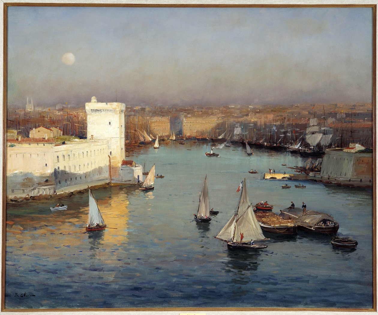 Pohled na starý přístav Marseille z malby Pharo od Jean Baptiste Olive (1848-1936) Rozm. 50x73 cm Povinná zmínka: Kolekce zakládání pozdravů de provence, Marseille od Jean Baptiste Olive