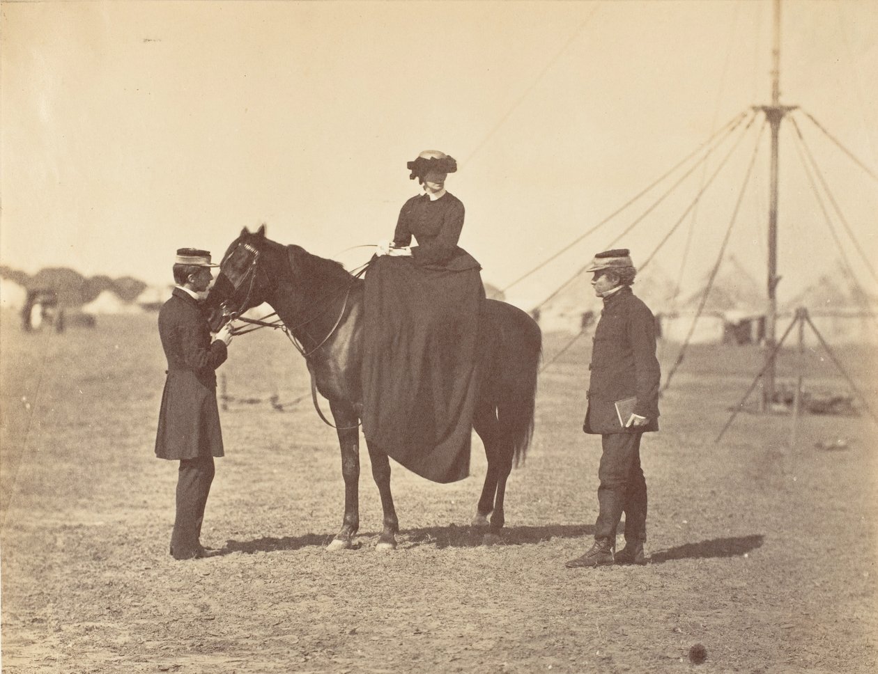 [Lady Canning na svém černém Arabovi a lord Clyde, vrchní velitel], 1858-61. od Jean Baptiste Oscar Mallitte