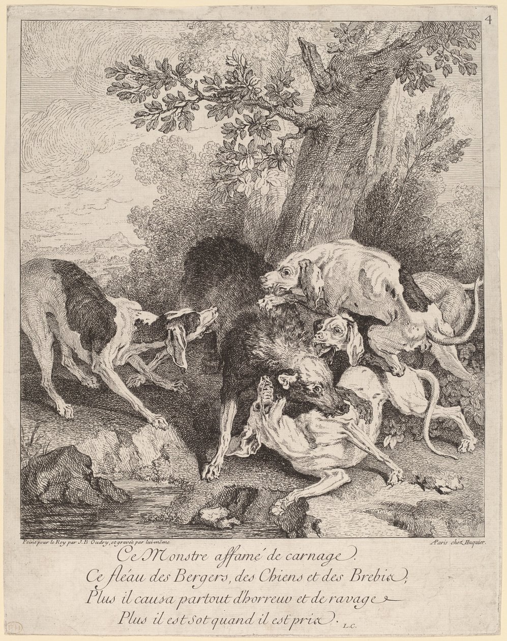 Vlk napadený psy od Jean Baptiste Oudry