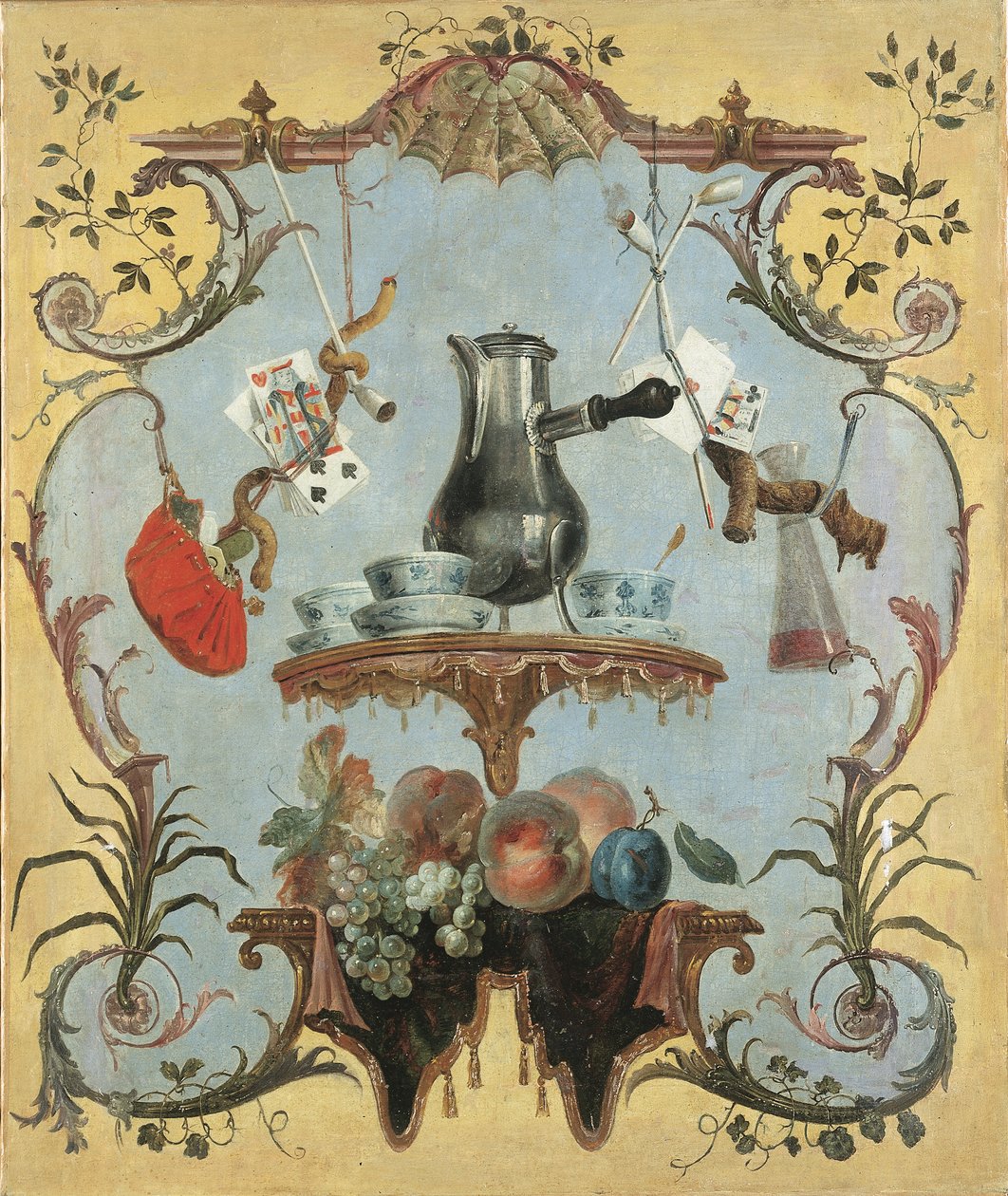 Asetelma hopeisella kahvipannulla (öljy kankaalle) od Jean Baptiste Oudry