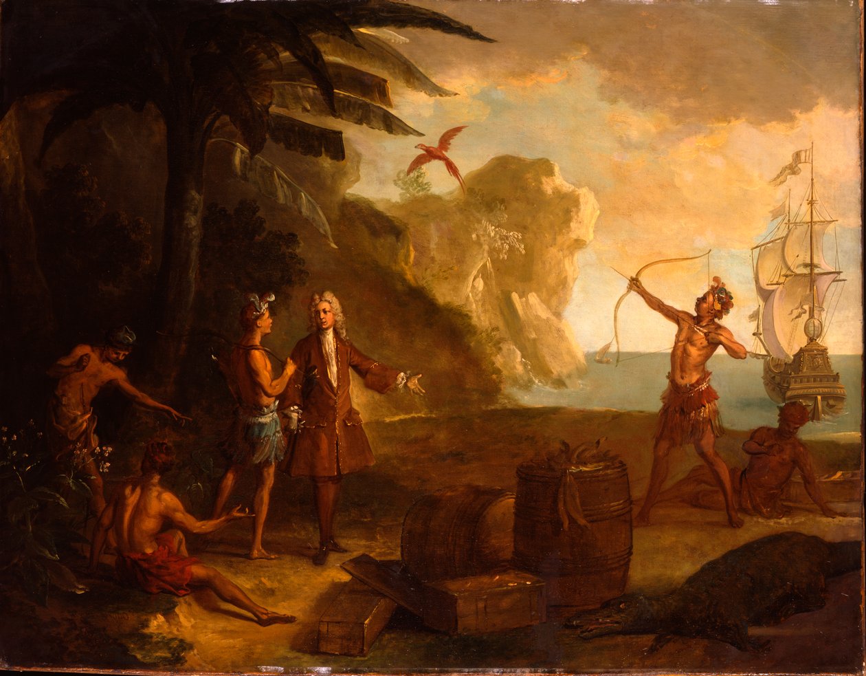 Amerika - evropský obchodník vyjednávající s domorodými Američany o sudu tabáku a dalšího zboží, 1724 od Jean Baptiste Oudry