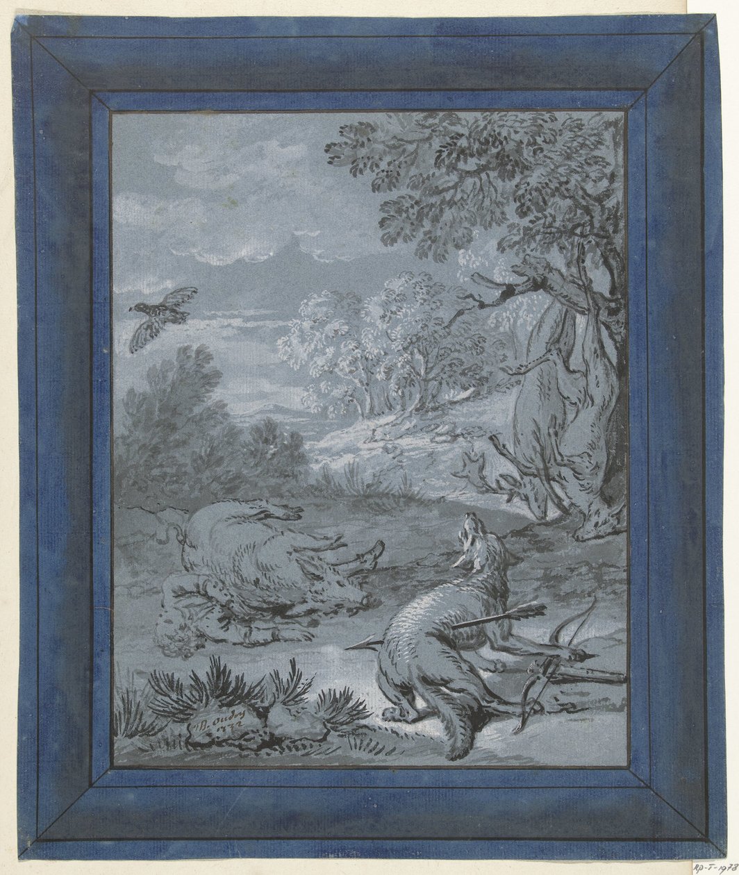 Vlk a lovec / Le Loup et le Chasseur Ilustrace k bajkám od Jean de la Fontaine (název série) od Jean Baptiste Oudry