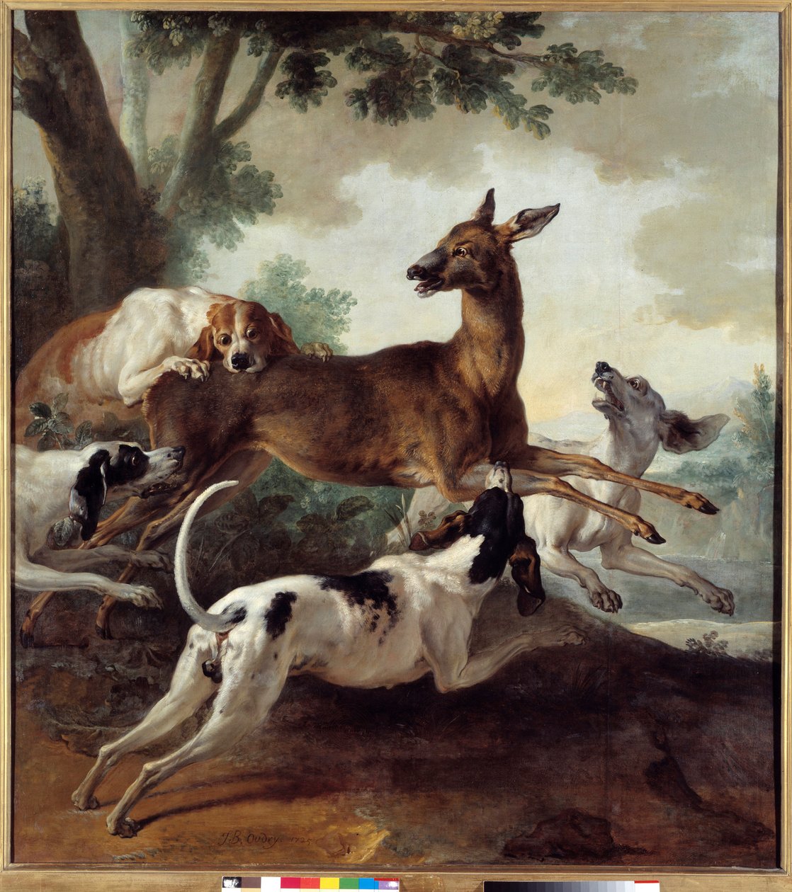 Jelen pronásledovaný psy. Lovecká scéna. Obraz Jean Baptiste Oudry (1686-1755) od Jean Baptiste Oudry