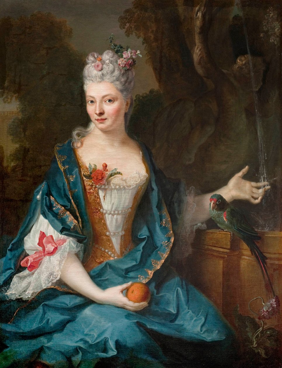 Francouzsky: Dame assise dans un jardin (Dáma v zahradě) od Jean Baptiste Oudry