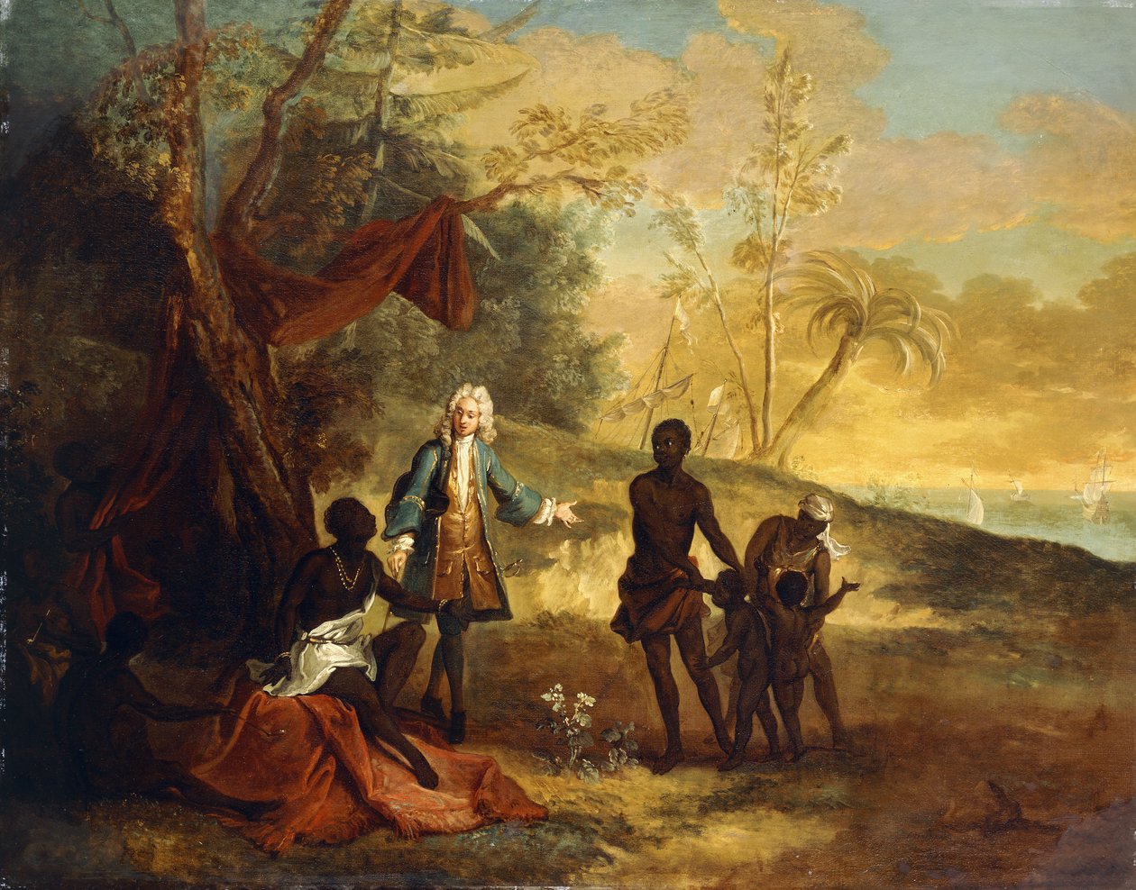 Ze čtyř částí světa - Afrika: Evropský obchodník směňuje s černým náčelníkem, 1724 od Jean Baptiste Oudry