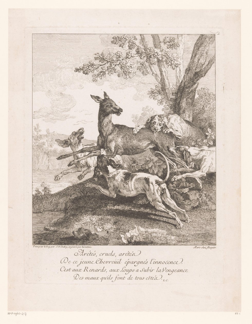 Jeleni napadeni loveckými psy Arrêtés, circles, arrêtez (...) (název na předmětu) Lovecké scény (název série) od Jean Baptiste Oudry