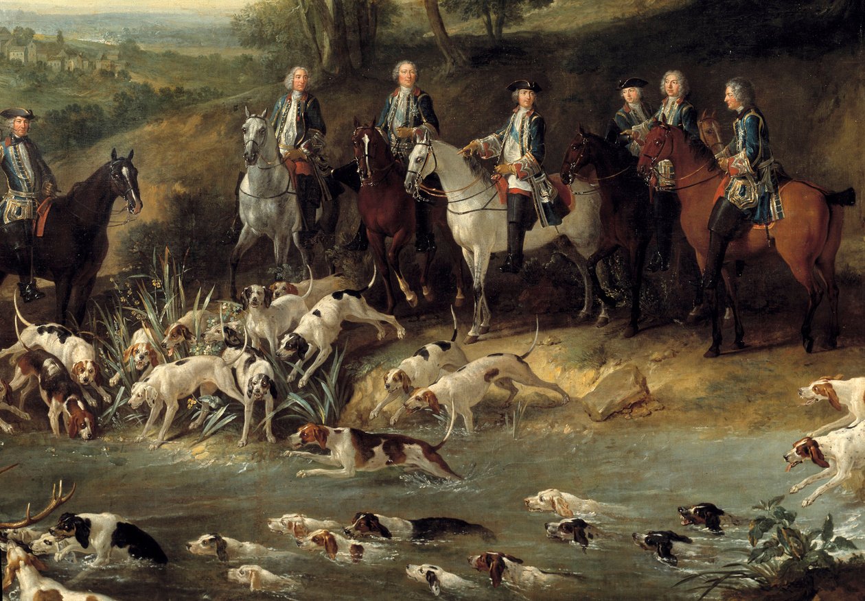 Král Ludvík XV loví jelena v lese Saint Germain v roce 1730 Detail. Obraz Jean Baptiste Oudry (1686-1755) 1730 Toulouse, Musee des Augustins od Jean Baptiste Oudry