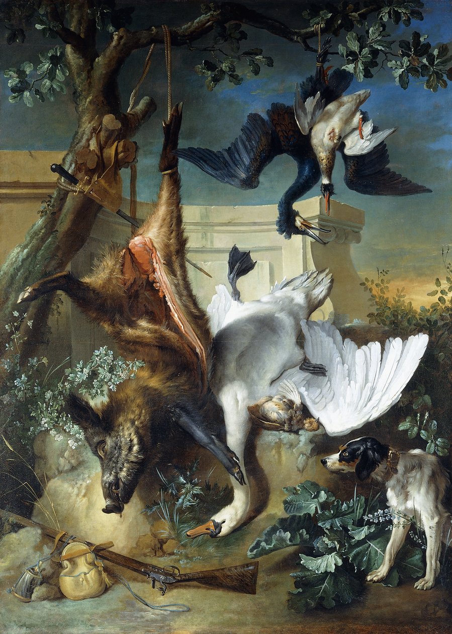 "Návrat lovu": Lovecký pes hlídající mrtvé hry, od Jean Baptiste Oudry