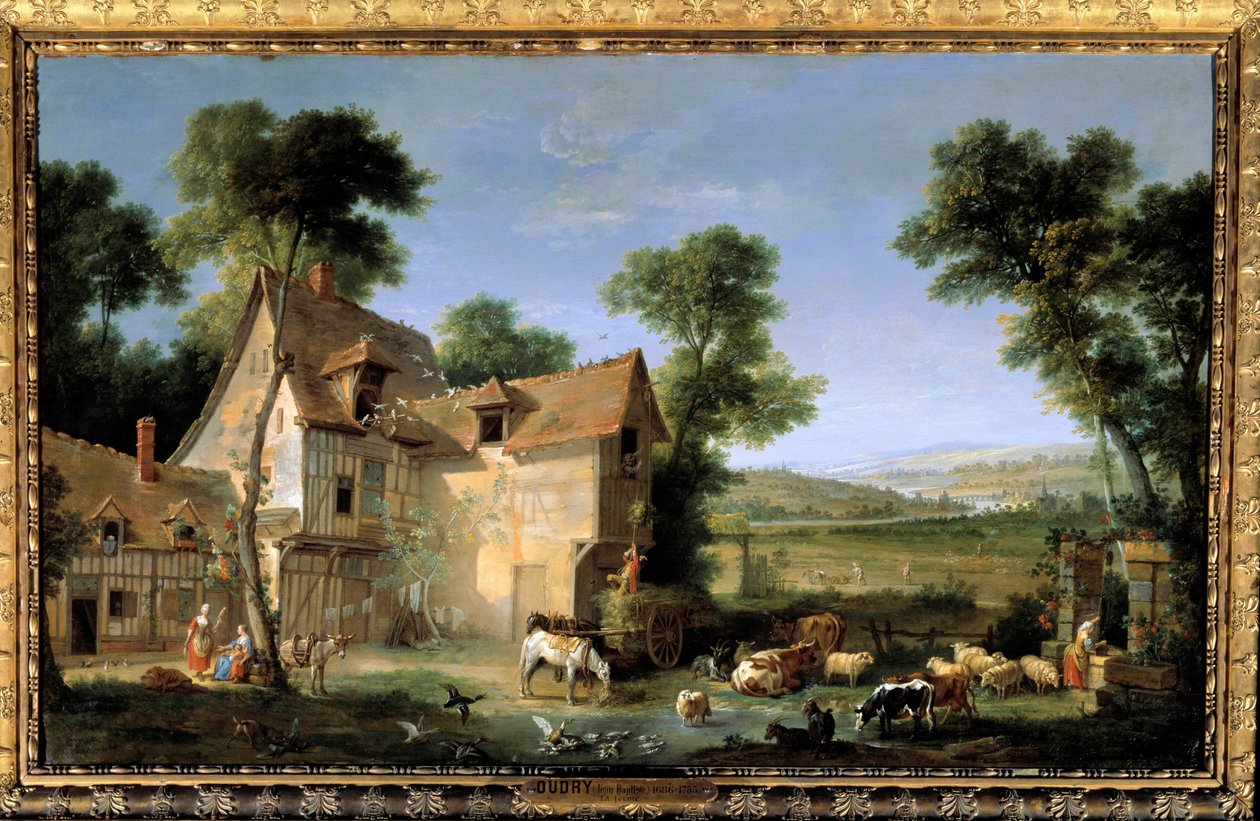 Obraz Farm od Jeana Baptista Oudryho (1686-1755) 1750 Ne. 1,3x2,12m od Jean Baptiste Oudry