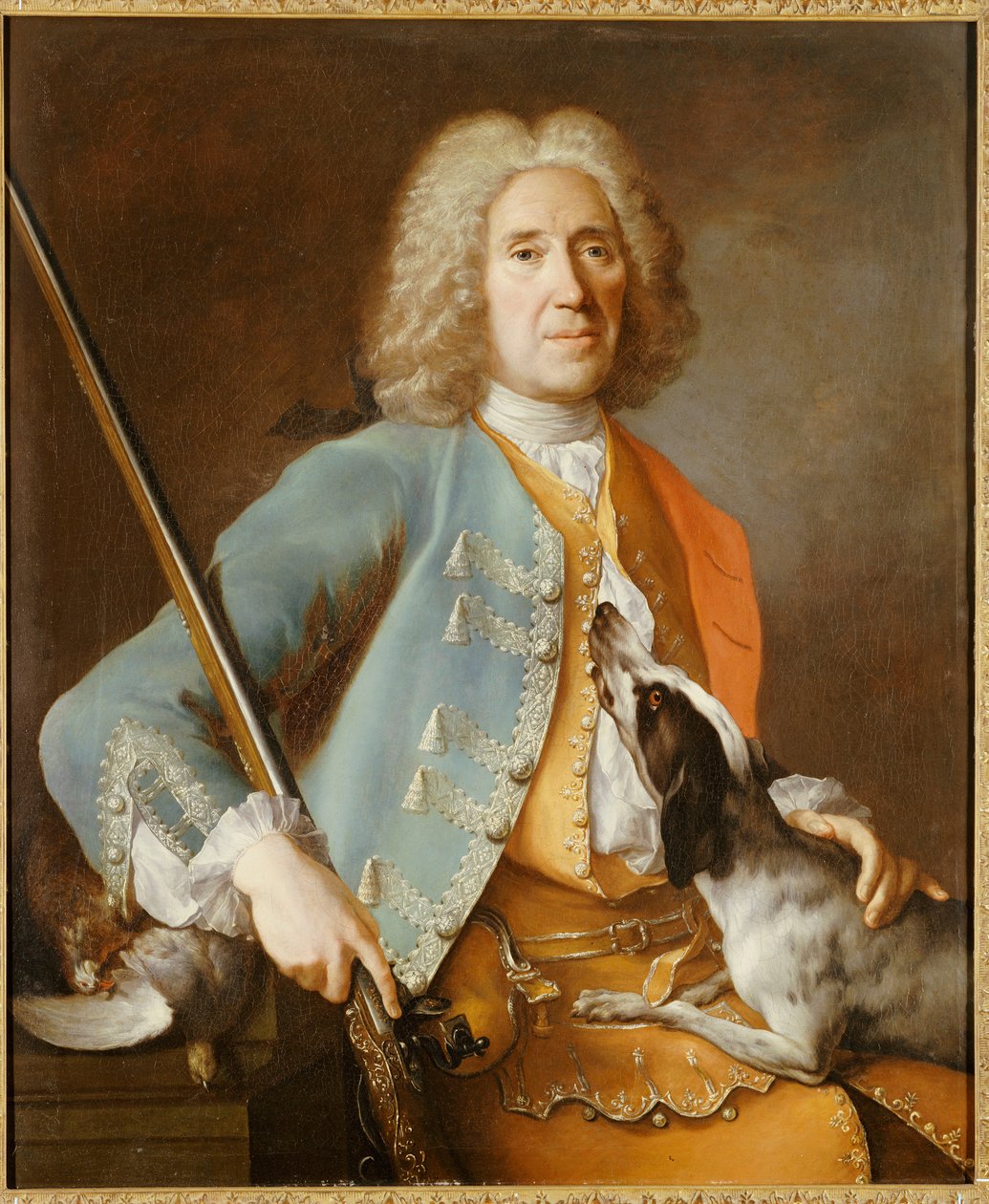 Portrét sportovce držícího zbraň s honičem od Jean Baptiste Oudry