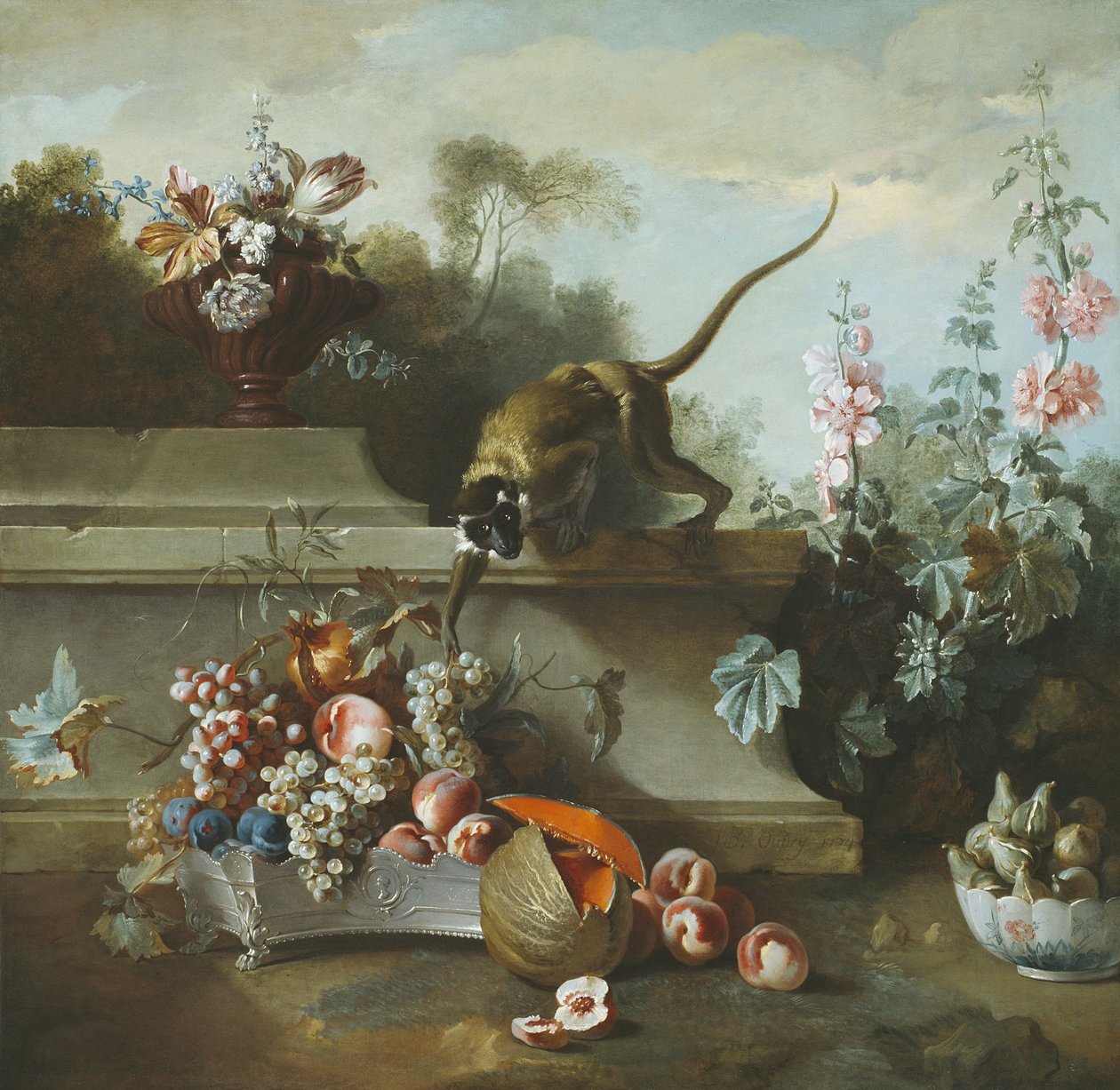 Zátiší s opicí, ovocem a květinami, 1724 od Jean Baptiste Oudry